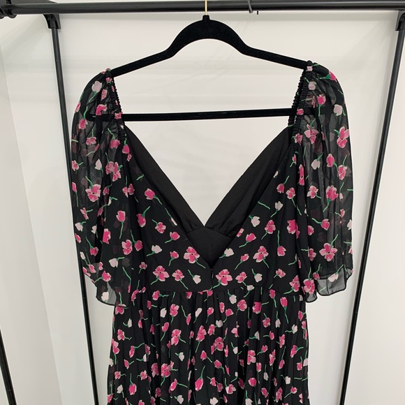 BLACK FLORAL RUFFLE DRESS - Picture 7 of 8